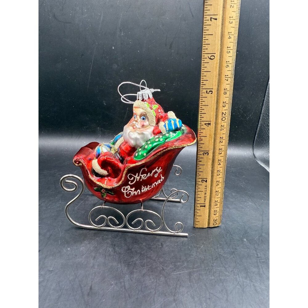 Vintage SUMMIT Glass Christmas Ornament Santa and Toys in Sleigh 5" - Picture 6 of 9